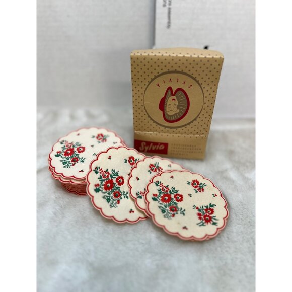 Vintage Sylvia Drip Mats Set Of Floral Pattern Coasters With Box - Picture 1 of 6